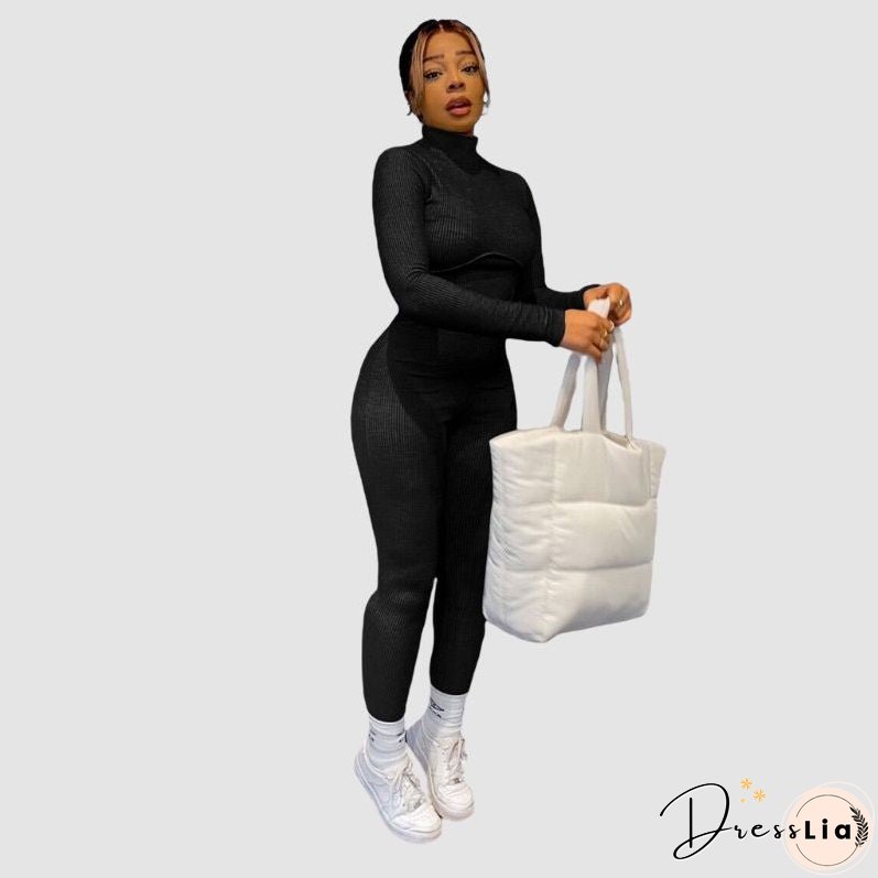 Solid Color Knit Jumpsuits