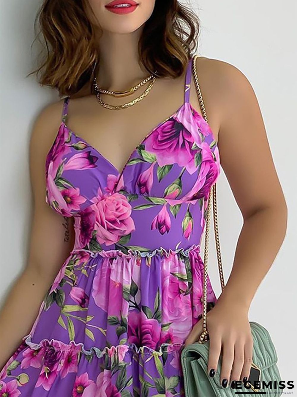 Fashion Print Suspender Flounce Dress | EGEMISS