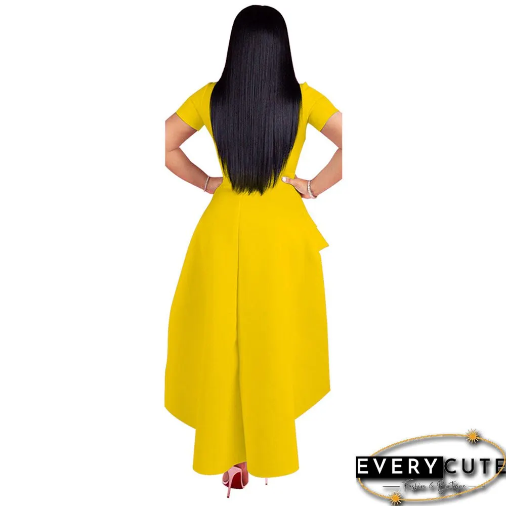 Yellow Ruffles Hem Short Front Evening Dress