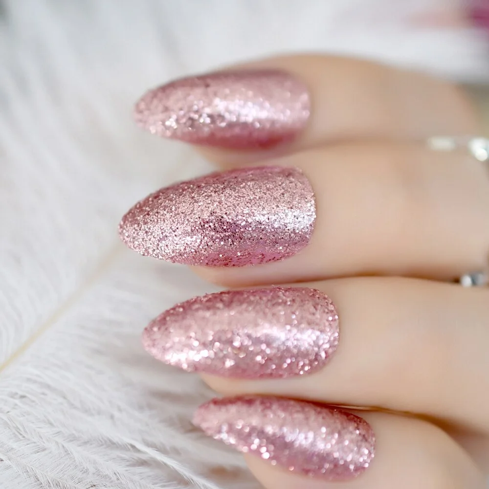 Unicorn Chrome Nails Fake Almond Medium White Acrylic Tips Mirror Shiny Decorative Fingernails with Glue Tabs-Nail Inspo