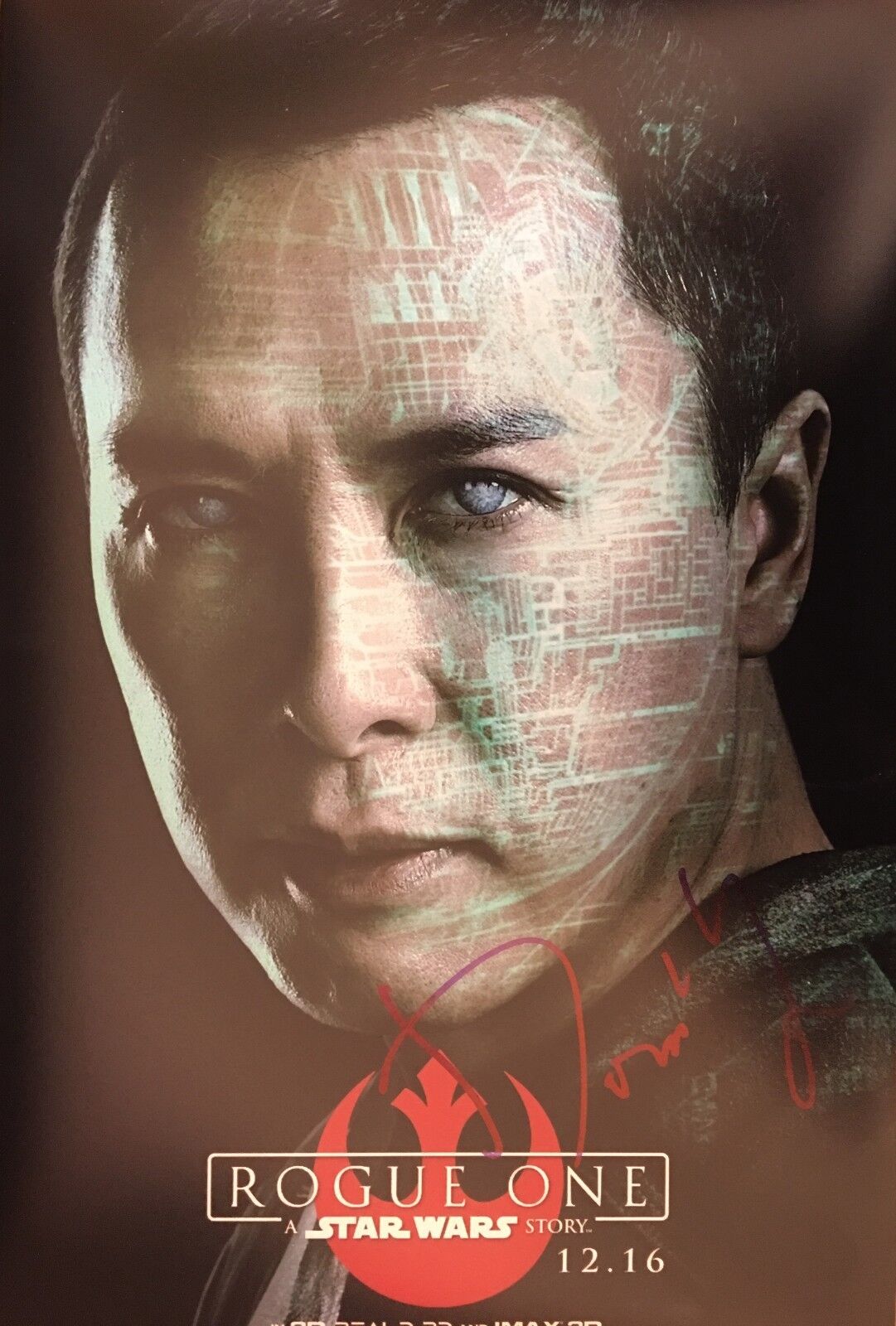 DONNIE YEN SIGNED ROGUE ONE LARGE Photo Poster painting UACC REG 242