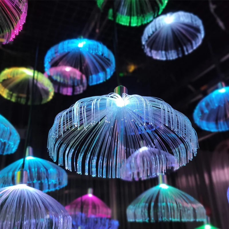 Jellyfish Light Color Changing LED Fiber Optic Light Restaurant Clear Bar Ambiance Pendant Outdoor Waterproof Decoration