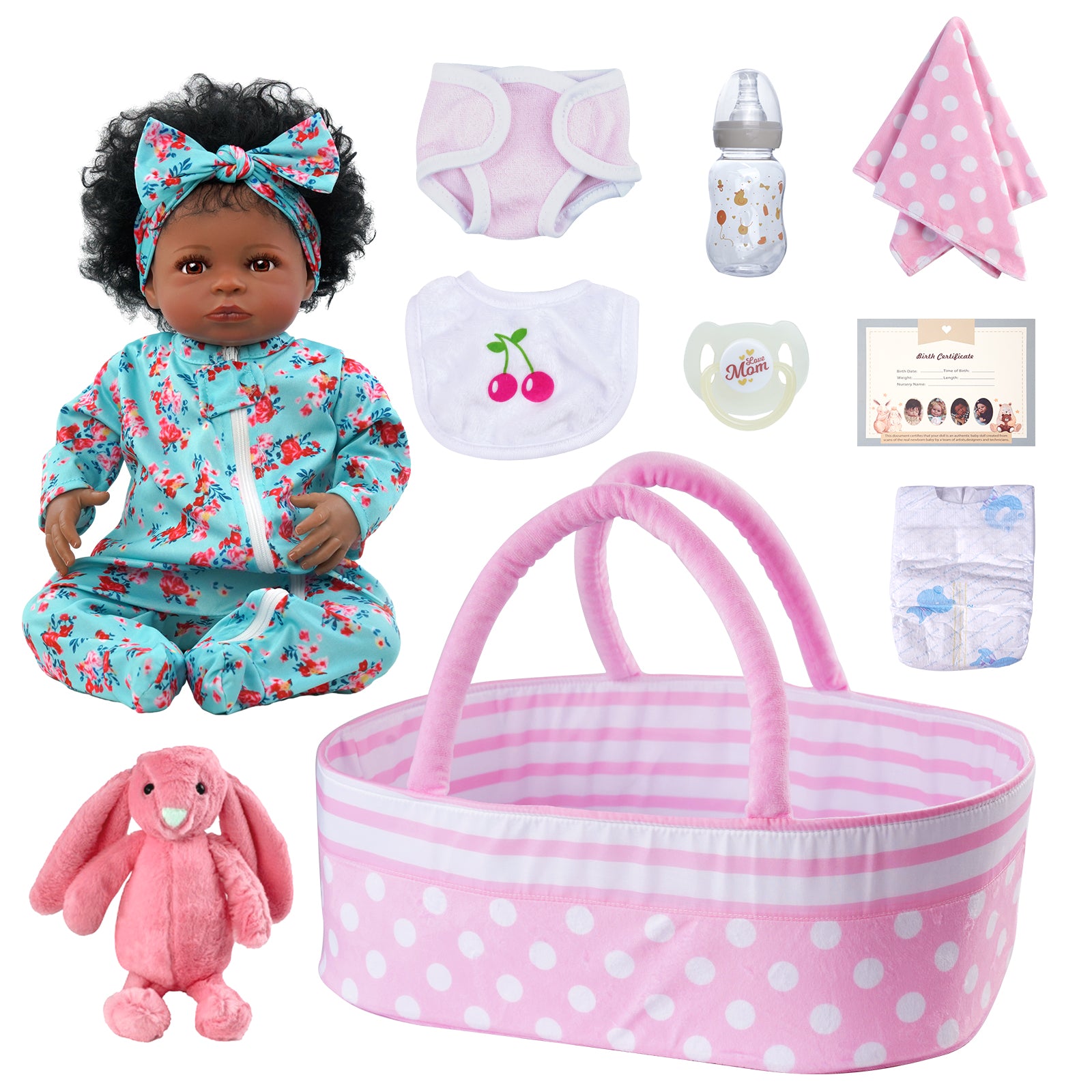 Babeside Quiet Reborn Baby Laney 20'' African American Little Infant Girl Healing of the Heart Smiling Girl Laney And 8pcs Set-Heartbeat Coos and Breath