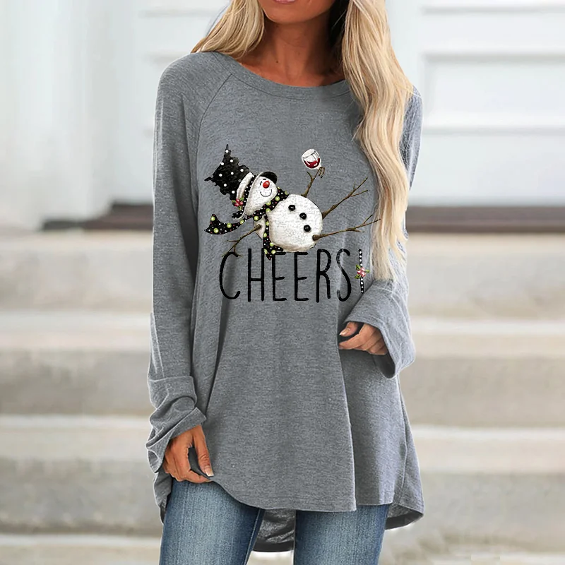 Cheers! Christmas Printed Women's Loose T-shirt