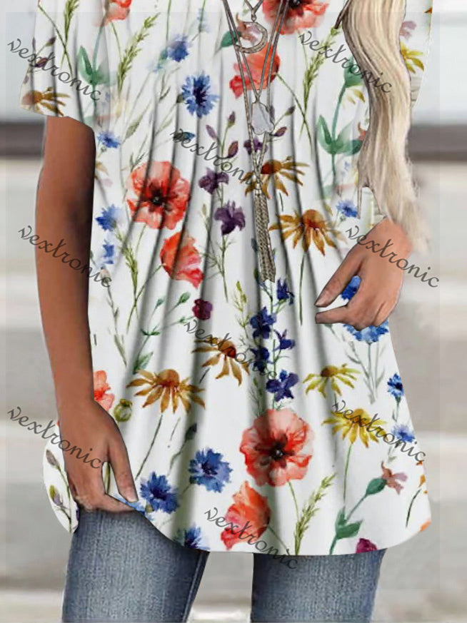 Women Half Sleeve V-neck Solid Color Dress