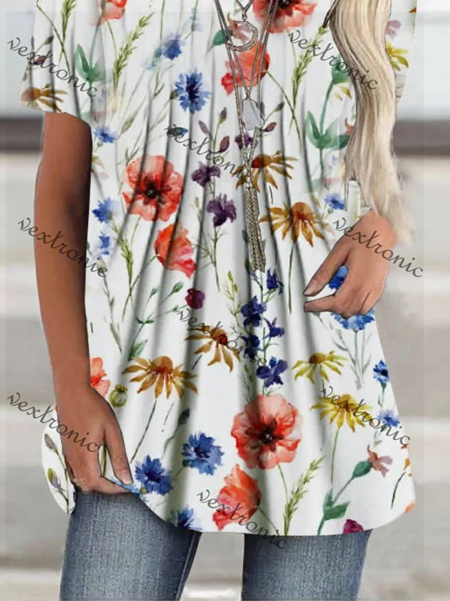 Women Half Sleeve V-neck Solid Color Dress