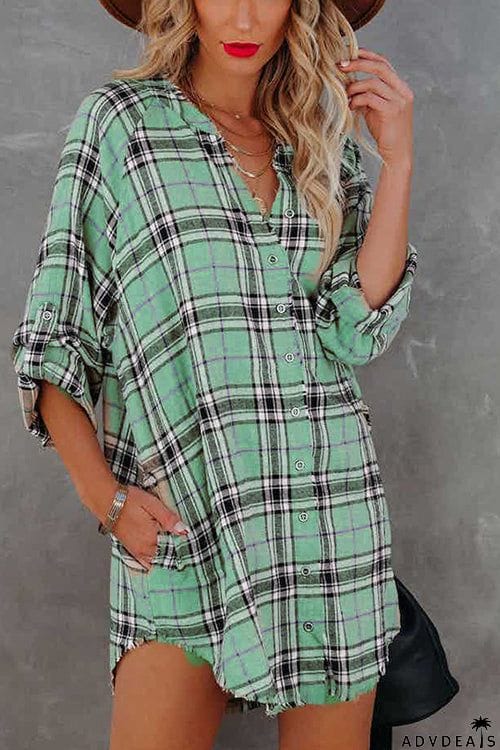 Fashion Check Long Sleeve V-Neck Shirt Dress