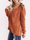 Off-The-Shoulder V-Neck Buttoned Solid Color Simple Sweater