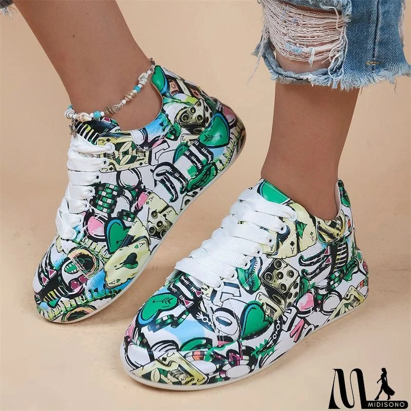 MidiSono - Lady Trendy Outdoor Casual Graffiti Lace-up Sneakers