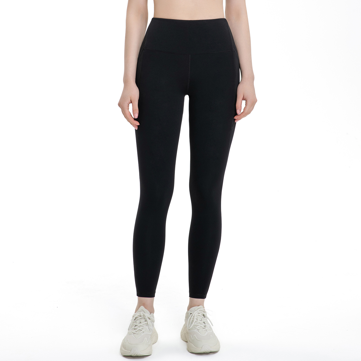 Hergymclothing Black women's high waist eco friendly butt lifting tummy control yoga pants with slant pockets not see through online shopping