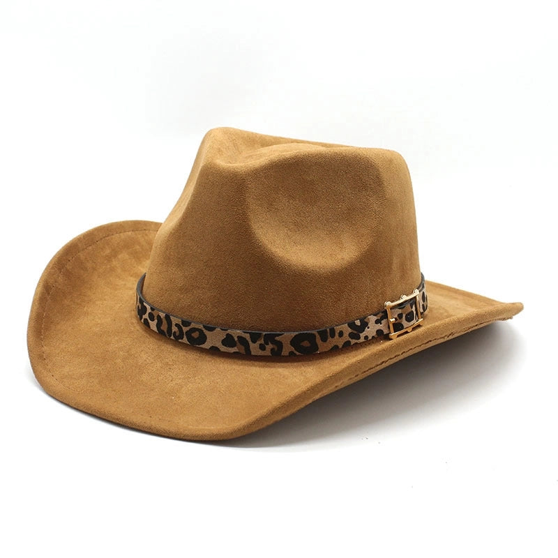 New Ethnic Suede Hat Leopard Belt Men Women Couple Hat Western Denim Top Hat