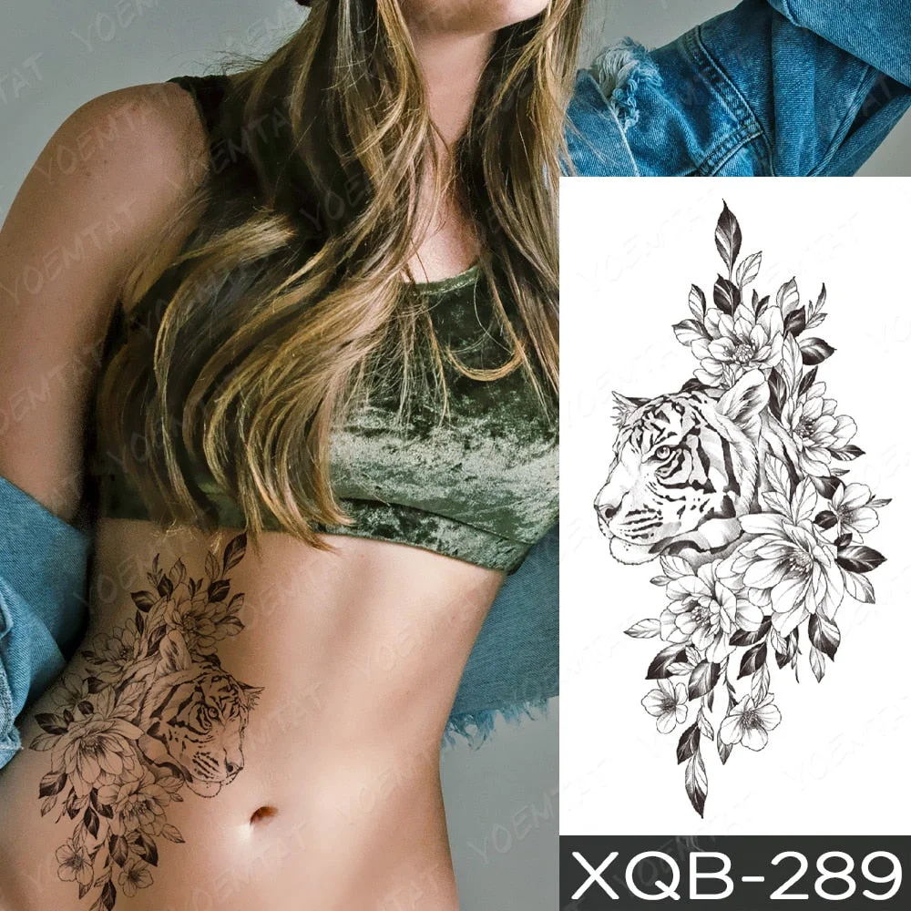 Waterproof Temporary Tattoo Sticker Orchid Flower Tattoos Peony Lotus Lines Painted Rose Body Art Arm Fake Sleeve Tatoo Women