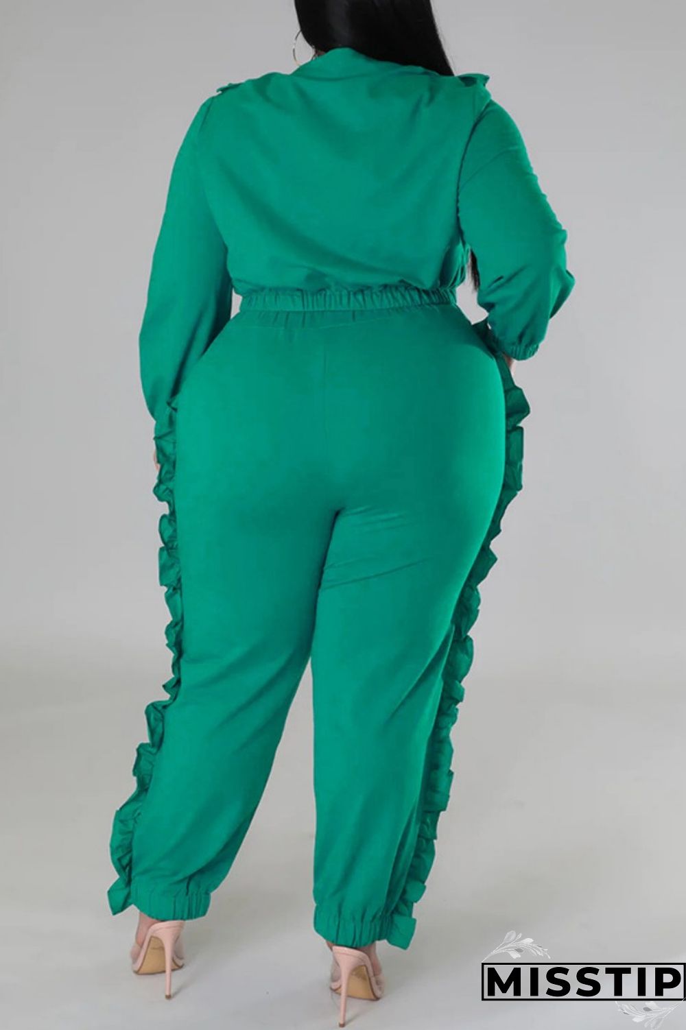 Black Casual Solid Patchwork Zipper Collar Plus Size Two Pieces