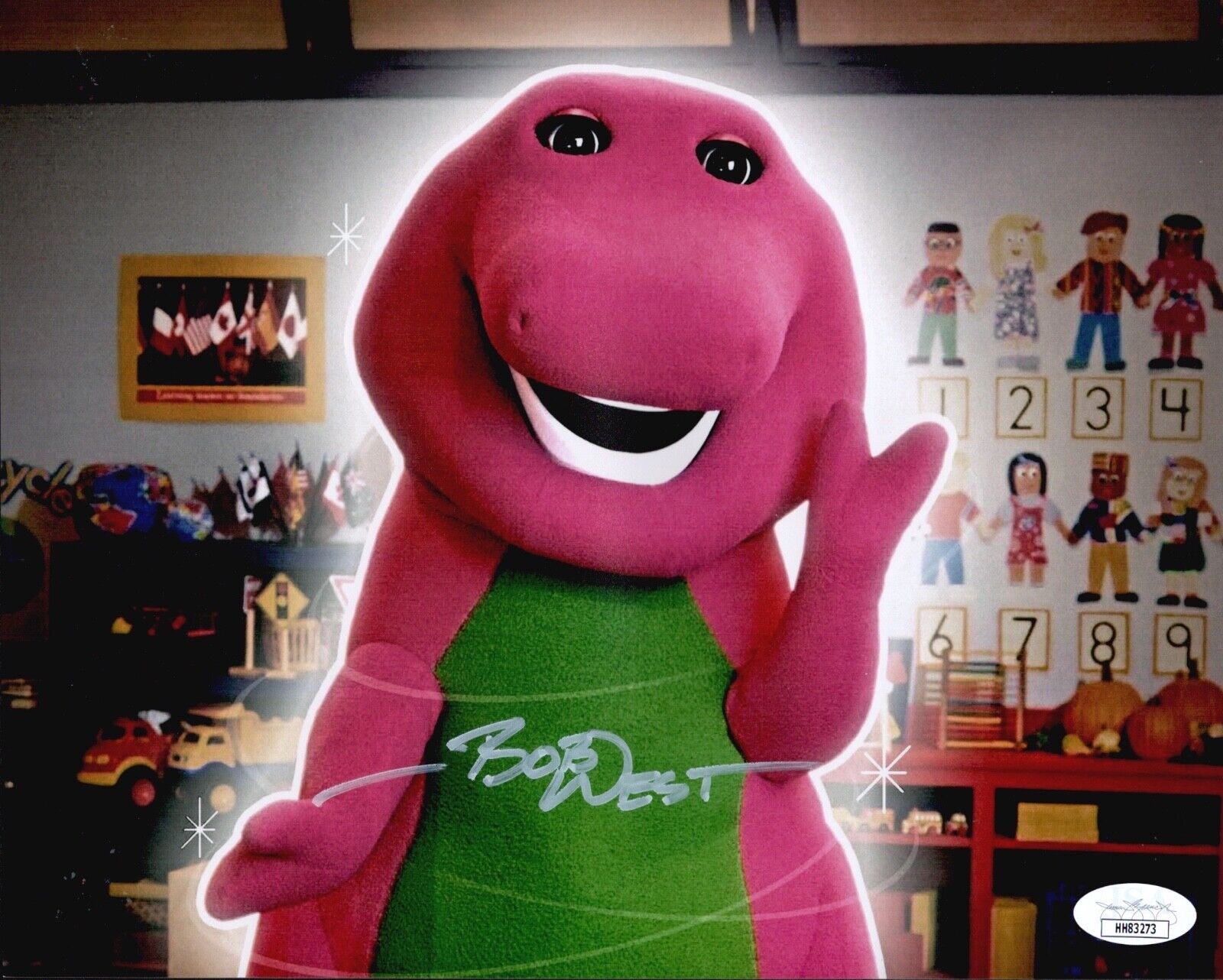 BOB WEST Signed BARNEY THE DINOSAUR 8x10 Photo Poster painting Autograph JSA COA Cert RARE