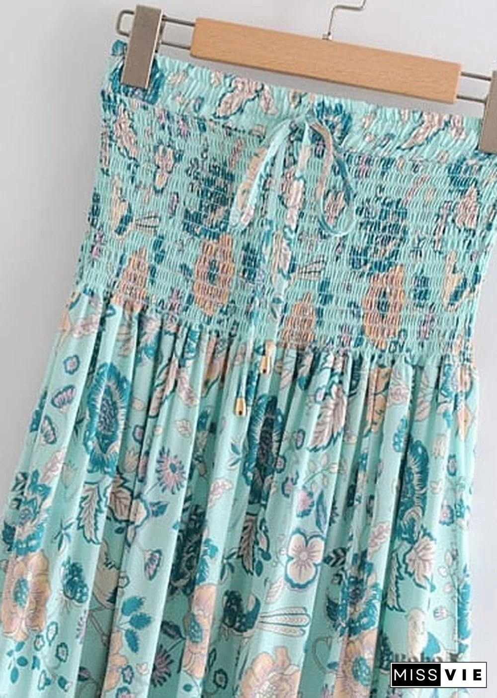 Boho Skirts in Smocked Waist, Bird Garden in Blue For Women