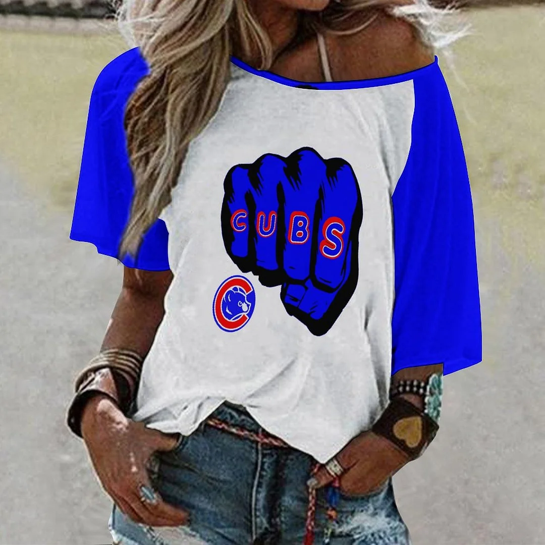 Shoulder Off  Loose Short Sleeve Casual T-shirt for Women Printed with Pattern,Blue,Red