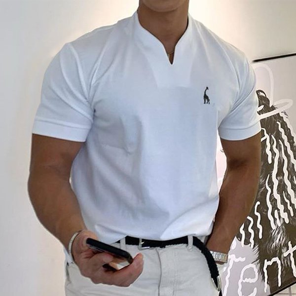 Men's solid color casual short-sleeved polo shirt