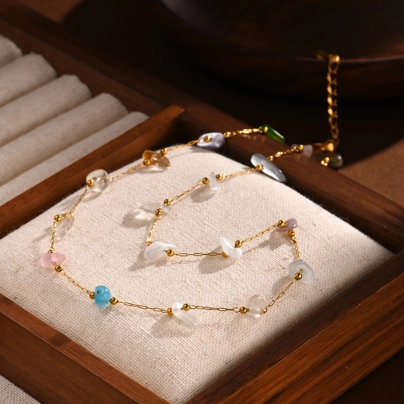 IG Style Vacation Bohemian Geometric 201 Stainless Steel Natural Stone 18K Gold Plated Necklace In Bulk