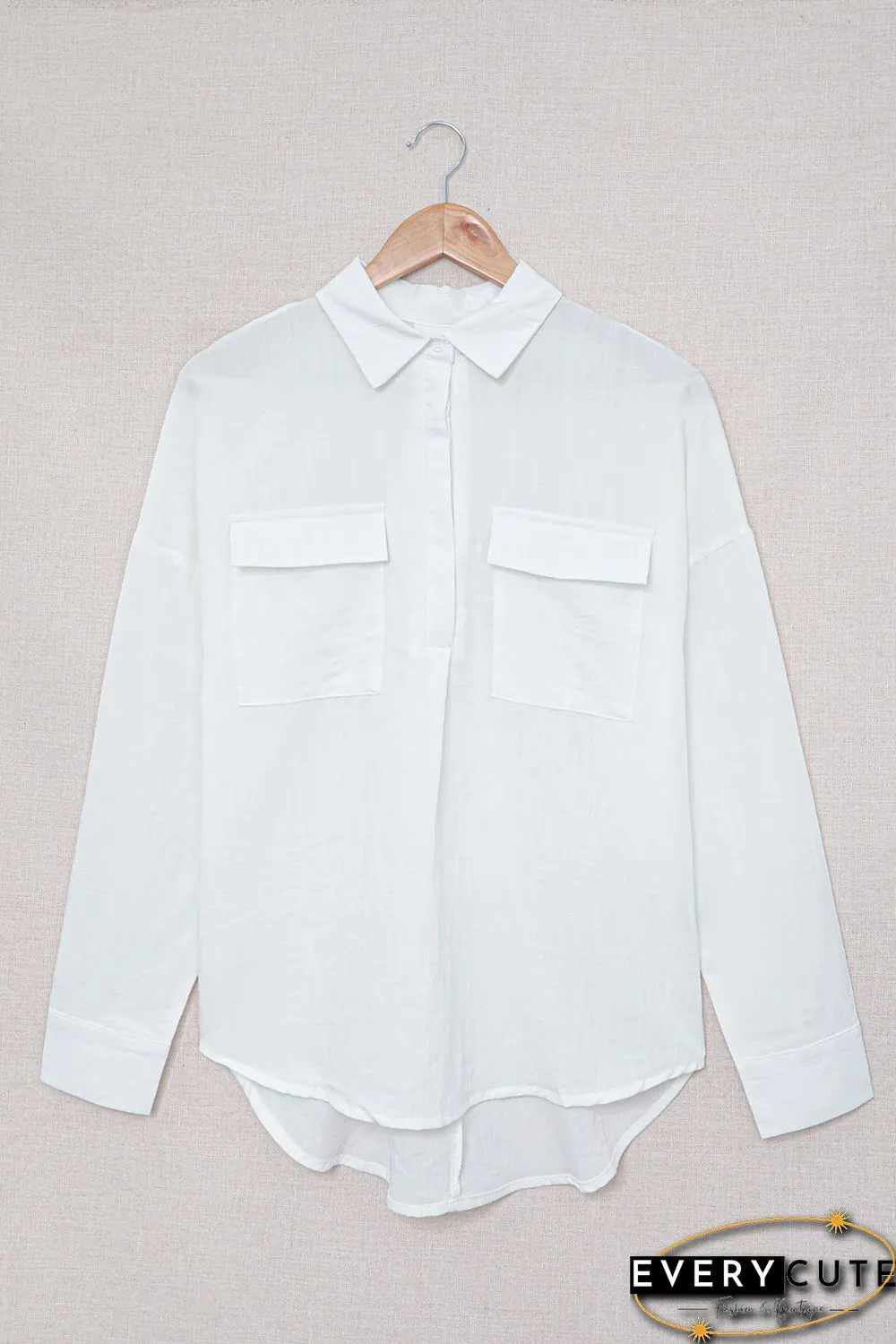 White Buttoned Long Sleeve Shirt with Pocket