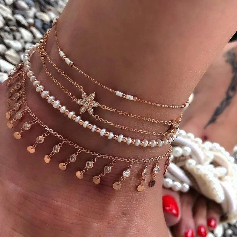 Colorful Tassel with Diamonds Bohemian Anklets Set Wholesale Cheap Jewelry