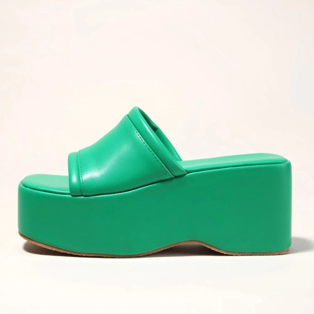 Qengg Slip On Open Toe Summer Women Mules Sandals Shoes Punk Thick Bottom Wedges Chunky Heel Casual Leisure Orange Shoes