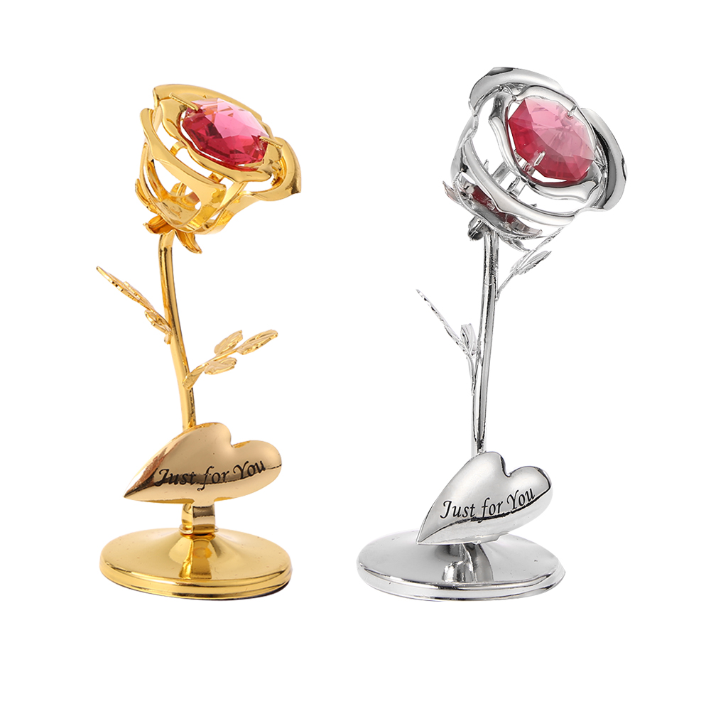 

Romantic Crystal Rose Flower Figurines Craft for Wedding Valentine Ornament, Gold, 501 Original