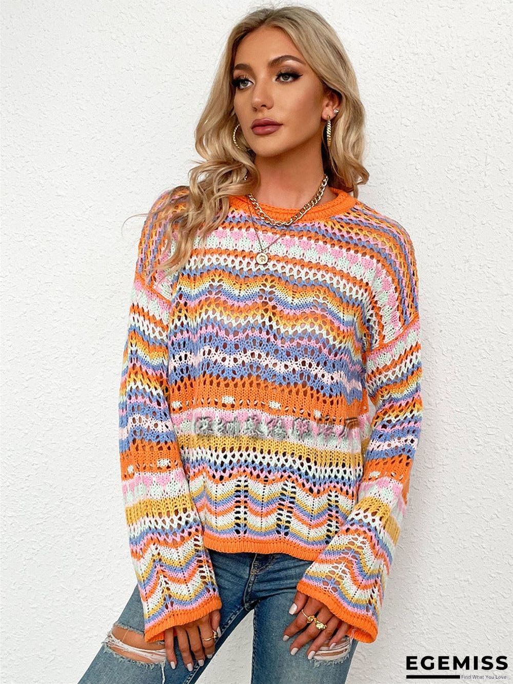 Autumn/Winter's New Stitched Loose-fitting Round-neck Striped Sweater | EGEMISS