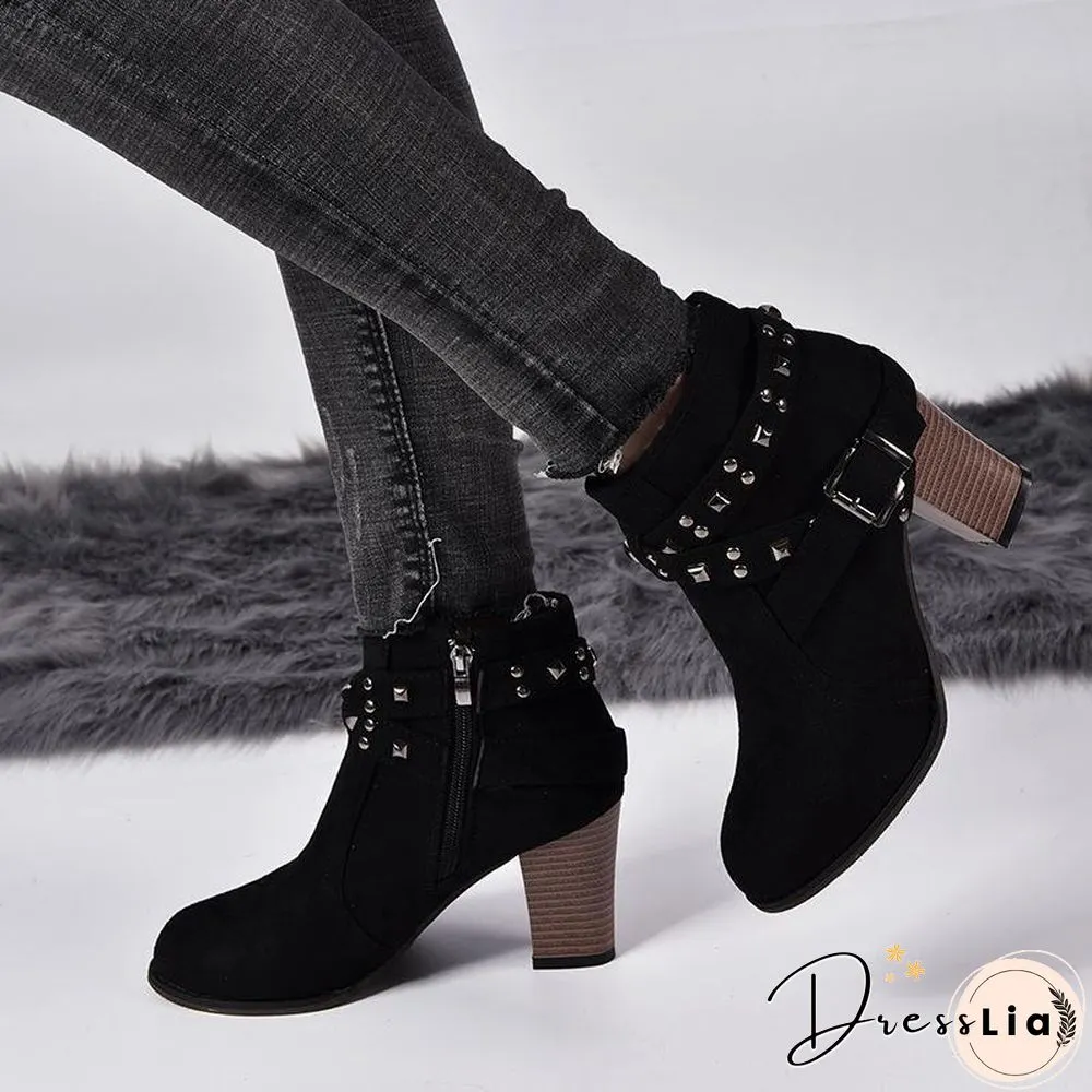Buckle Decor Women Thick Heel Boot