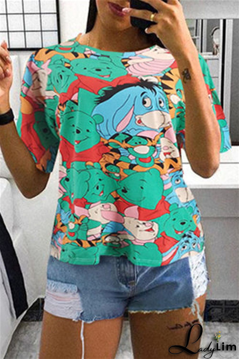 Yellow Fashion Casual Print Basic O Neck T-Shirts