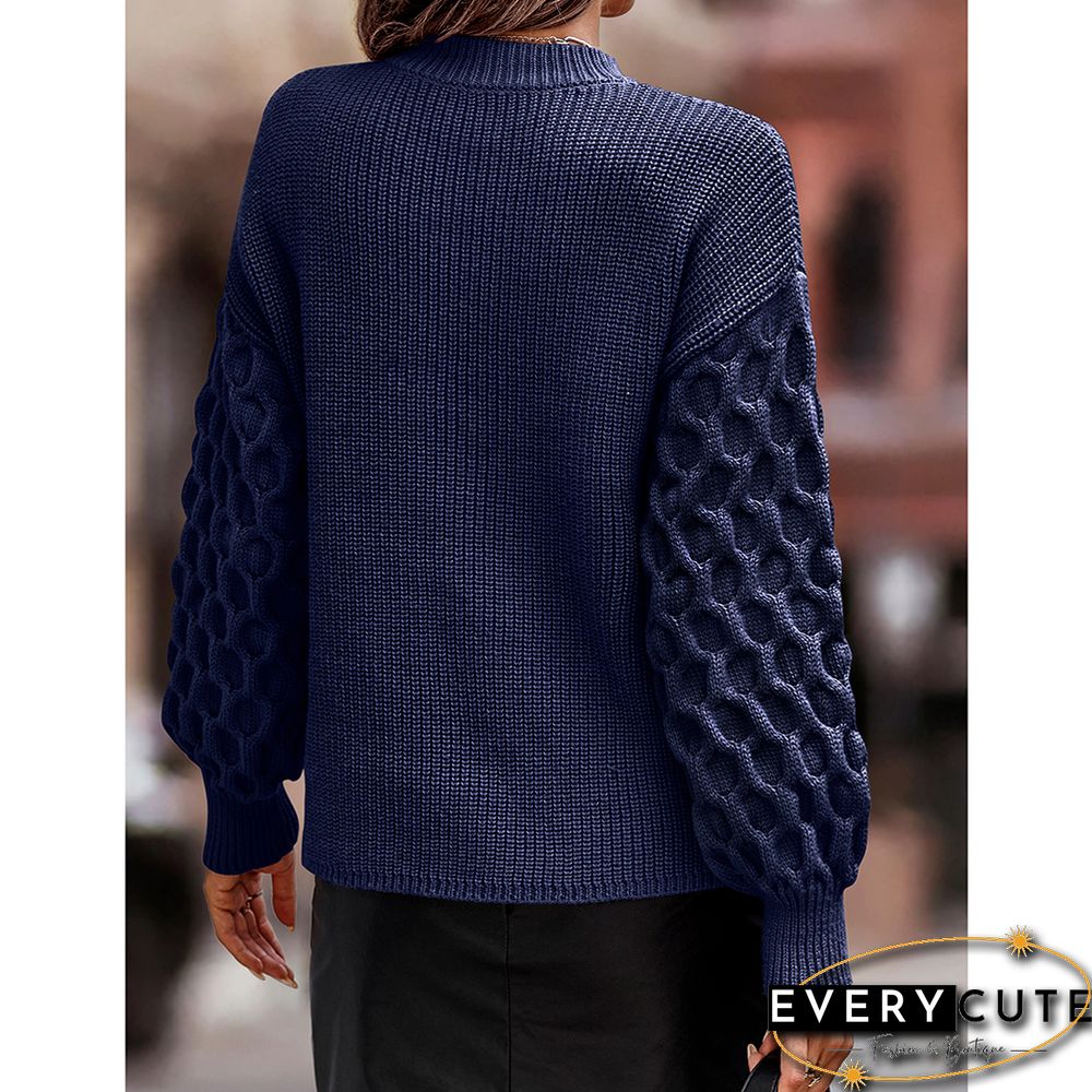 Navy Blue Ribbed Drop Shoulder Long Sleeve Sweater