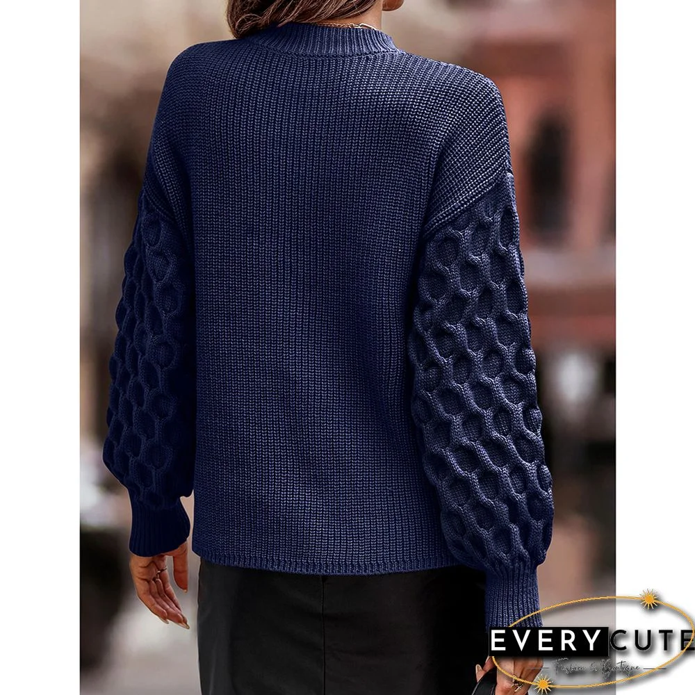 Navy Blue Ribbed Drop Shoulder Long Sleeve Sweater