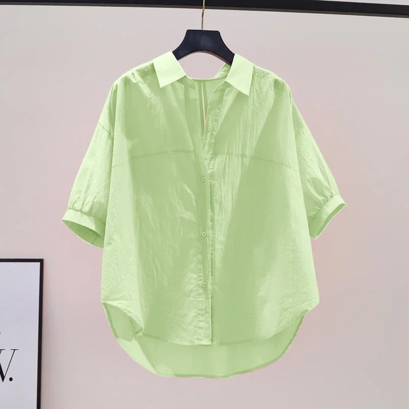 Athvotar Athvotar Shirt Women's Short Sleeves 2025 Summer New Korean Version Of The Collar Loose Thin Lazy Style Design Blouse Tide