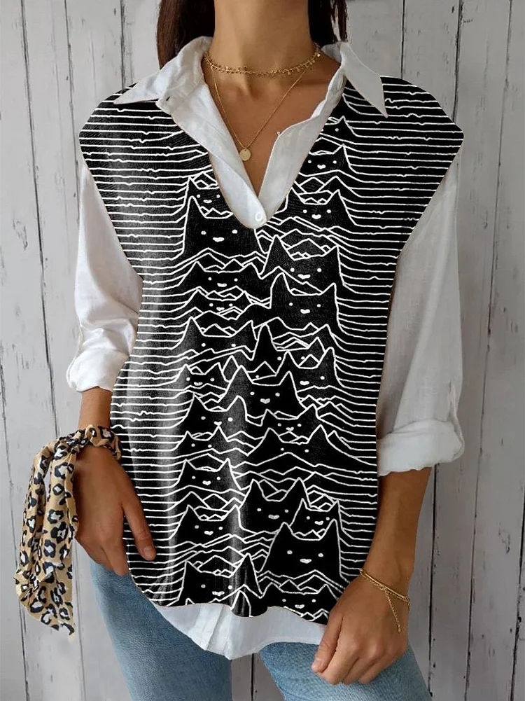 Women's Funny Cat  Art Print Versatile Knitted Vest