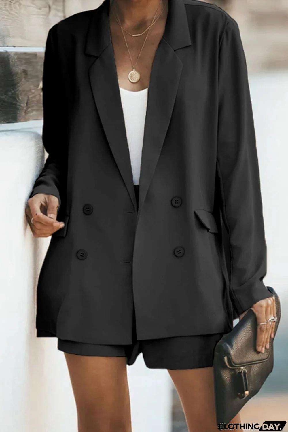 Longline Blazer and Shorts Set with Pockets