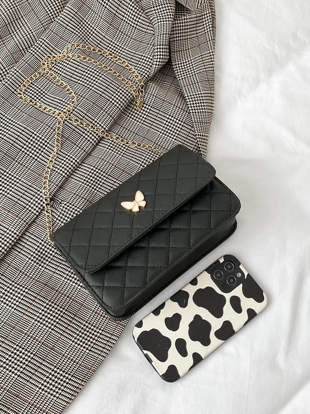 Mini Metal Decor Quilted Chain Crossbody Bag