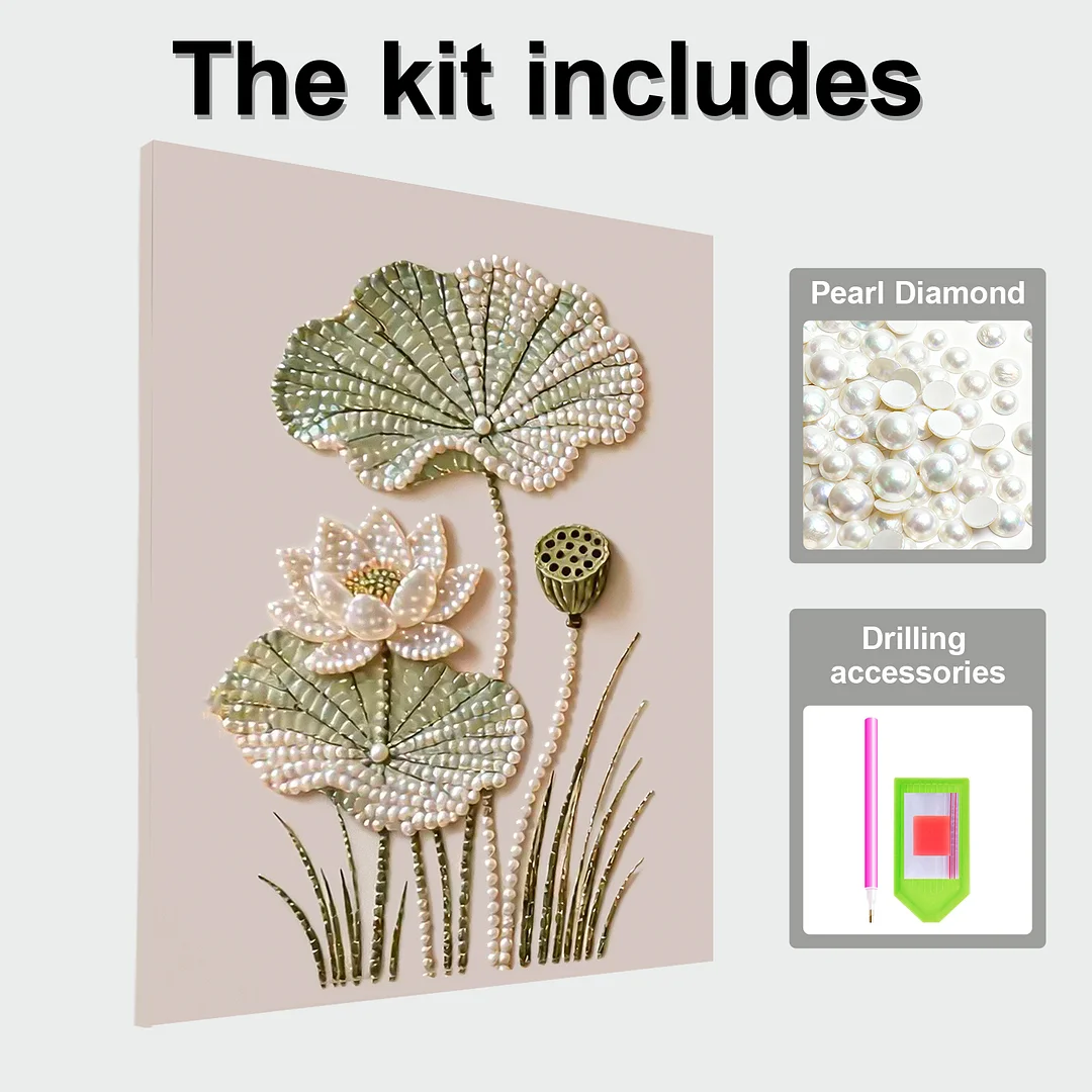 Lotus - DIY Pearl Diamond Art Kit With Frame 40*50cm