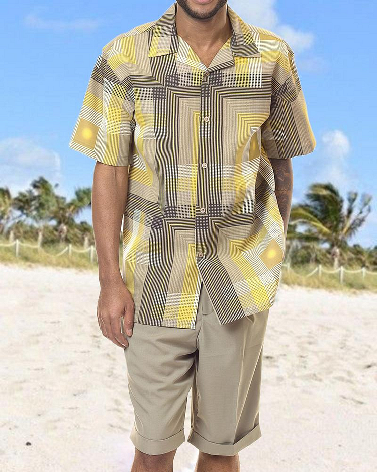 Two Piece Short Sleeve Print Walking Suit Set With Shorts
