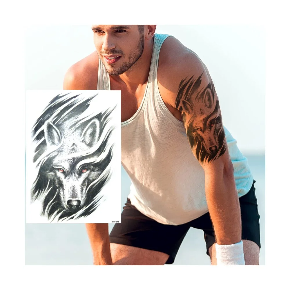 Sdrawing Temporary Tattoos Man Forest Color Painting Tattoo Sticker Tiger Wolf Fake Tattoo for Women Tatto Sleeves for Arm
