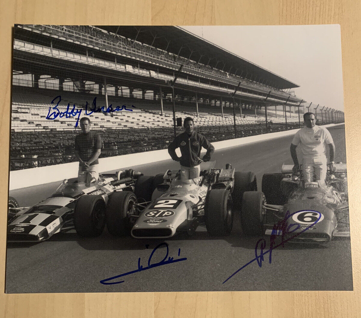 AJ FOYT MARIO ANDRETTI & BOBBY UNSER HAND SIGNED 8x10 Photo Poster painting INDY CAR RACING COA