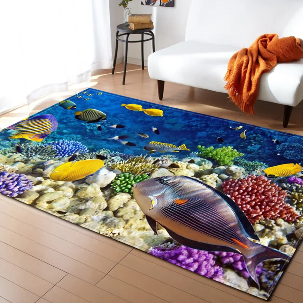 3D underwater world pattern living room coffee table decoration non-slip large carpet bedroom tatami mat children's room carpet