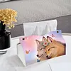Pink Sky Twin Wolves Butterfly DIY Diamond Painting PU Tissue Holder Box