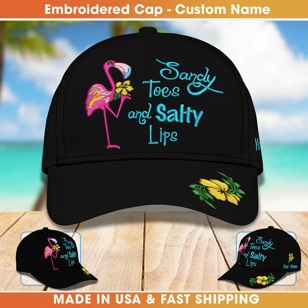 Personalized Embroidery Cap - I Love Beach - Sandy Toes And Salty Lips 2795
