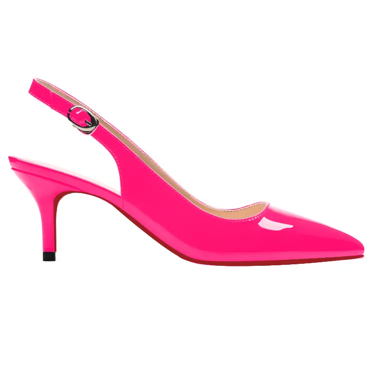 60mm Women's Pointed Toe Slingback Red Soles Shoes Kitten Heel Patent Pumps-vocosishoes