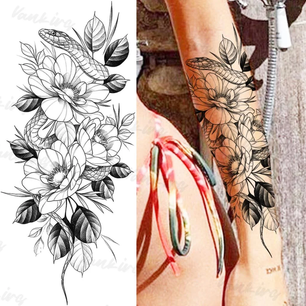 Sdrawing Peony Temporary Tattoos For Women Girls Realistic Anchor Butterfly Flower Fake Tattoo Sticker Sexy Body Arm Tatoos DIY