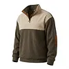 Men's Corduroy Sweatshirt Color Block Stand Collar Quarter Button Pullover with Elbow Patches by Inlyline