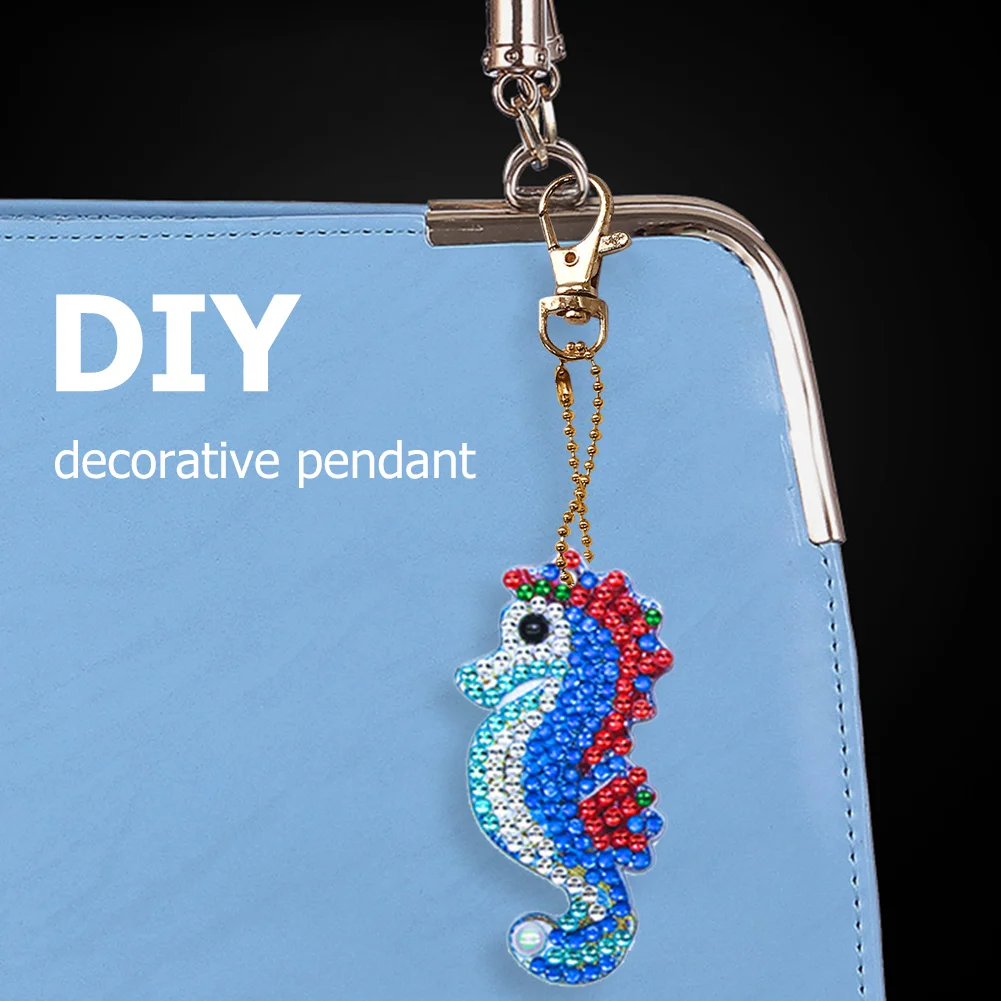 5pcs DIY Full Drill Special Shaped Diamond Painting Seahorse Keychain Craft