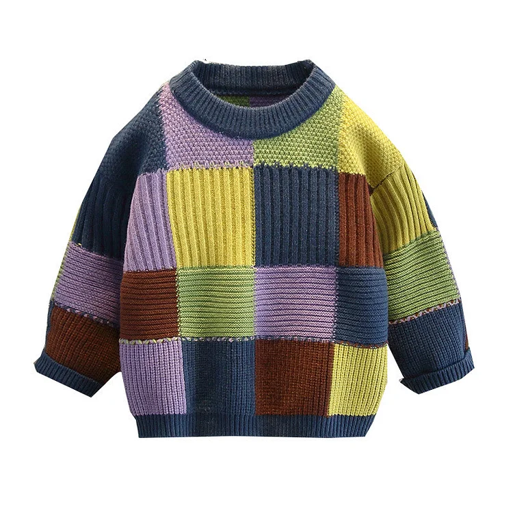 Toddler Boy Multicolor Plaid Loose Sweater