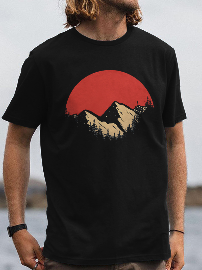 Mountains Printed Crew Neck Men's T-Shirt