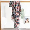 Blue Red Flowers Autumn Winter Shawl Scarf