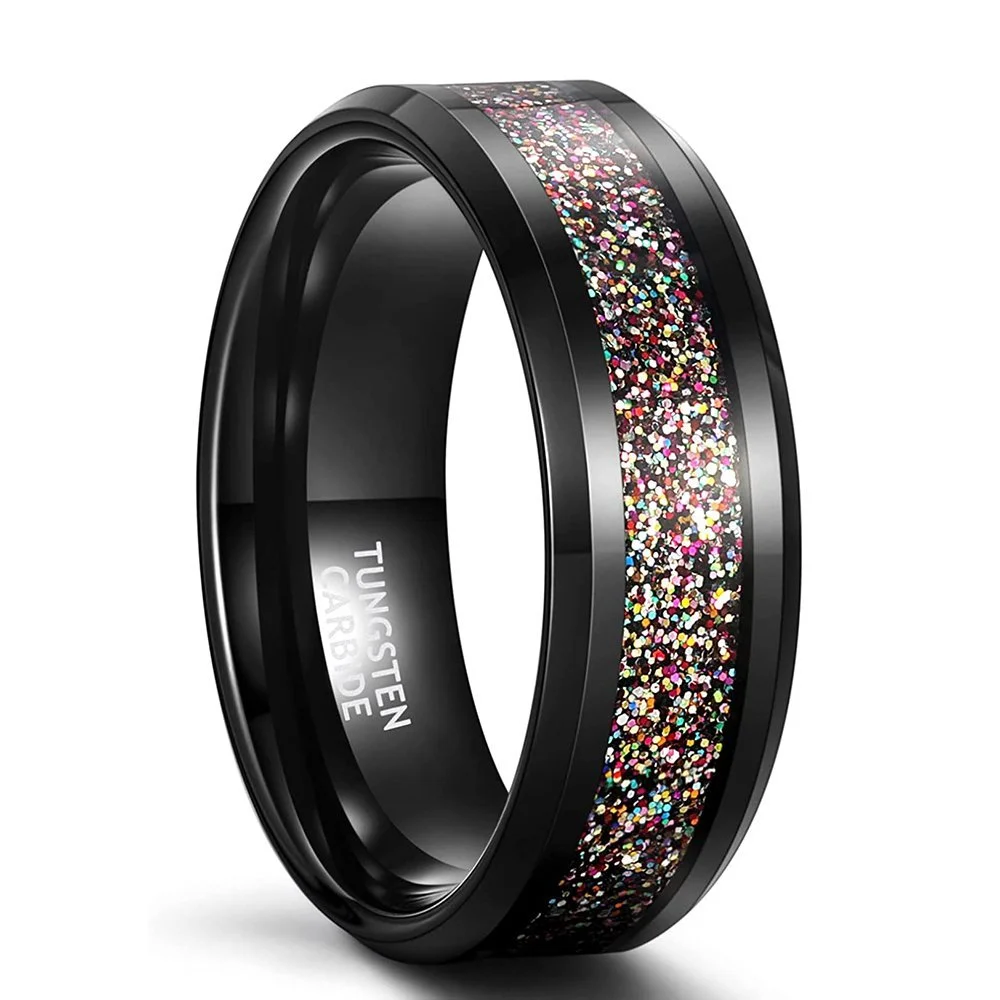 8mm Multiple Colors Sandstone Inlay Tungsten Carbide Men's Wedding Bands